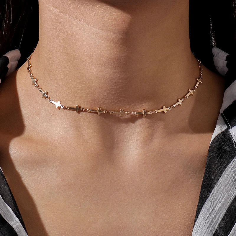 Aihua Simple Copper Beads Chain Choker Necklace for Women Men Kpop Fashion Silver Color Small Ball Short Clavicle Chain Necklace