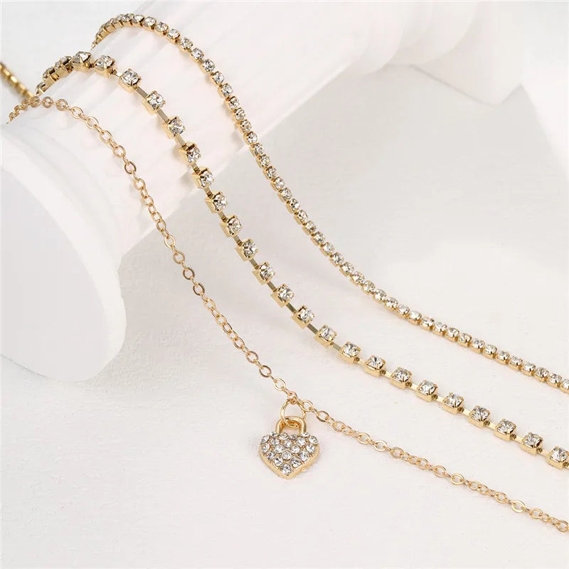 Bohemia Vintage Rhinestone Heart Anklet For Women Summer Beach Initial Ankle Bracelet On the Leg Foot Jewelry Birthday Gifts