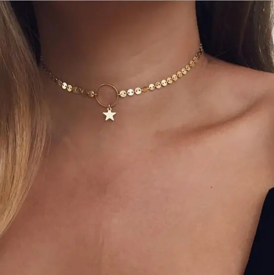 Aihua Simple Copper Beads Chain Choker Necklace for Women Men Kpop Fashion Silver Color Small Ball Short Clavicle Chain Necklace